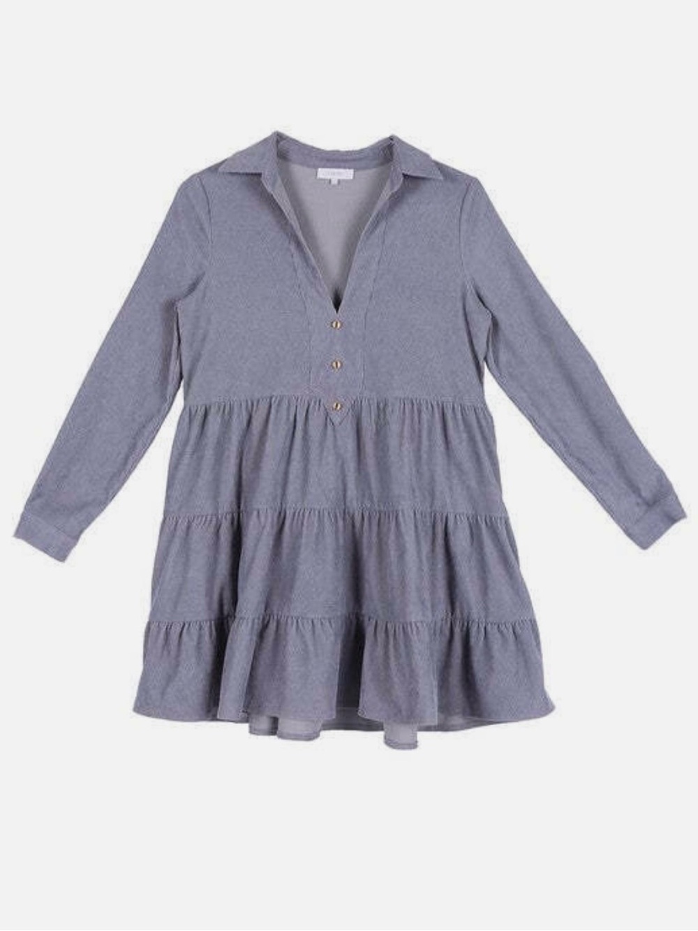 Lilou Lady’s' Long Sleeve Tiered Polo Dress in Light Bluish Gray